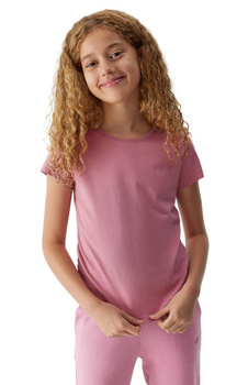 4F Koszulka dziecięca T-Shirt gładki bawełniany różowy regular 122