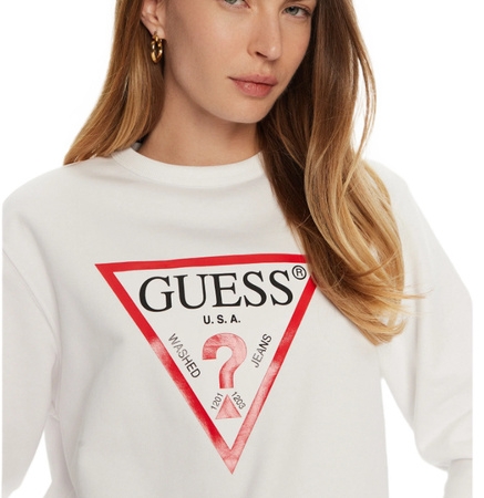 Bluza dresowa damska Guess CN Original Fleece bawełniana biała z logo XS