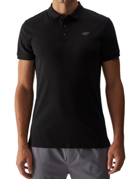 Koszulka polo męska regular 4F M316 bawełniana czarna gładka z logo S