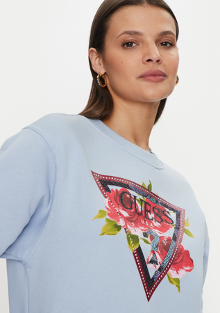 Bluza damska GUESS CN ROSES TRIANGLE SW niebieska XS