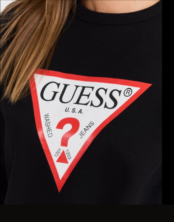 Bluza dresowa damska Guess CN Original Fleece bawełniana czarna z logo XS