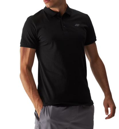 Koszulka polo męska regular 4F M316 bawełniana czarna gładka z logo S