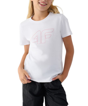 Koszulka dziecięca bawełniana 4F TSHIRT F1803 biała slim duże logo 122