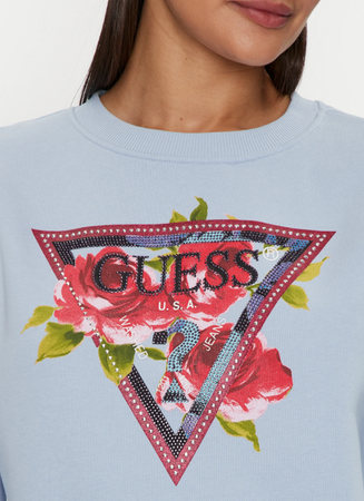 Bluza damska GUESS CN ROSES TRIANGLE SW niebieska XS