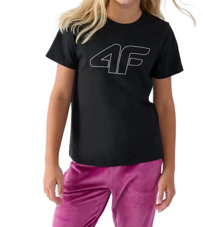 Koszulka dziecięca bawełniana 4F TSHIRT F1803 czarna slim duże logo 122