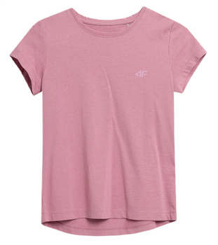 4F Koszulka dziecięca T-Shirt gładki bawełniany różowy regular 122