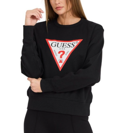 Bluza dresowa damska Guess CN Original Fleece bawełniana czarna z logo XS