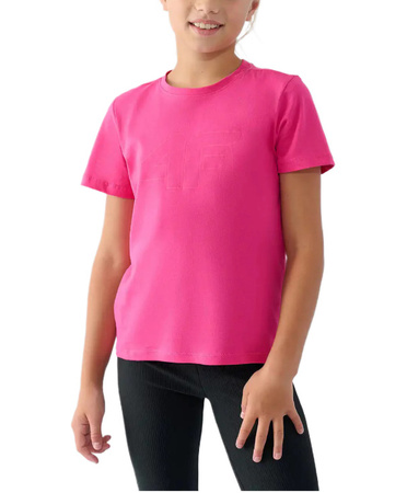 Koszulka dziecięca bawełniana 4F TSHIRT F1803 różowa slim duże logo 122