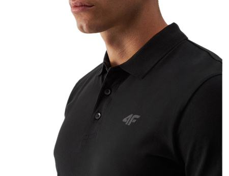 Koszulka polo męska regular 4F M316 bawełniana czarna gładka z logo S