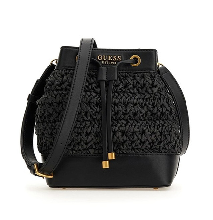 Guess Torebka Damska Słomkowa Liguria Drawstring HWWB8696040-BLA